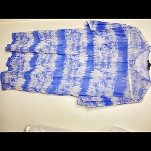 Blue tie-dye long net shirt dress..